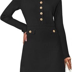 Elegant Black Button-Detail Dress